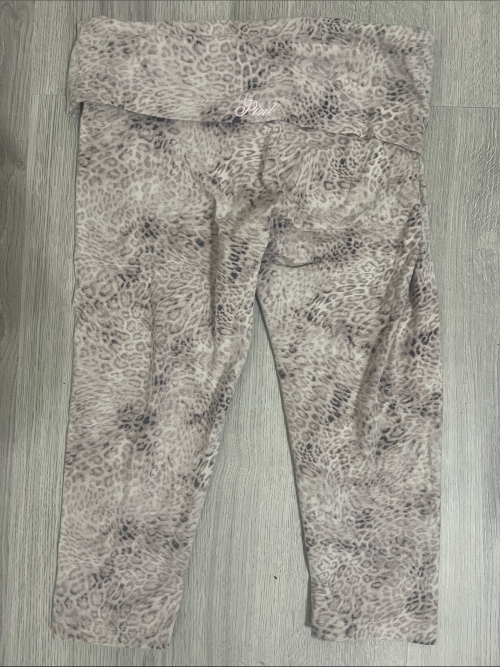 PINK Victoria's Secret Taupe Leopard Fold-Over Waist Capris